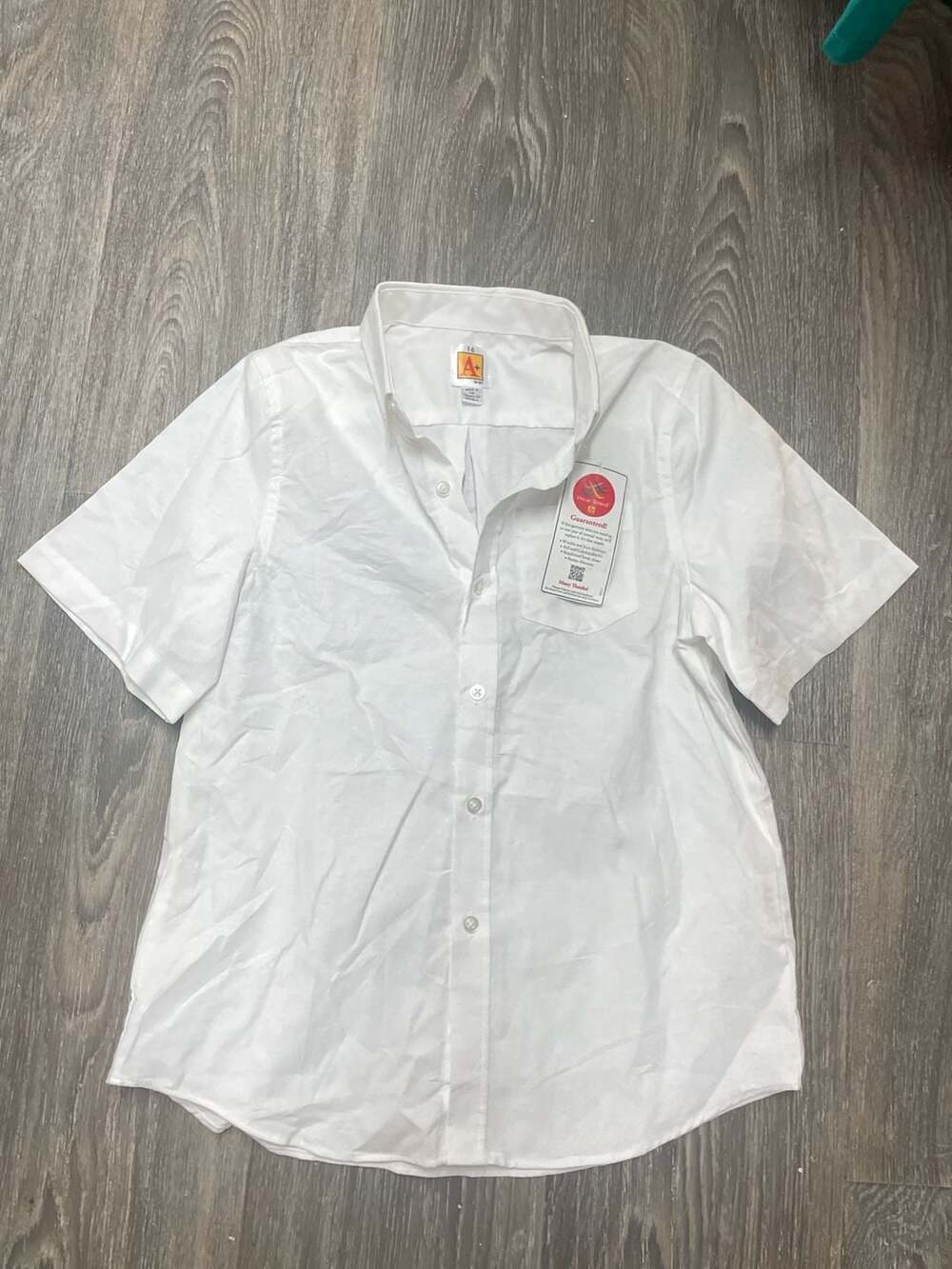 A+ Boys Short Sleeve Oxford Shirt White Size 16